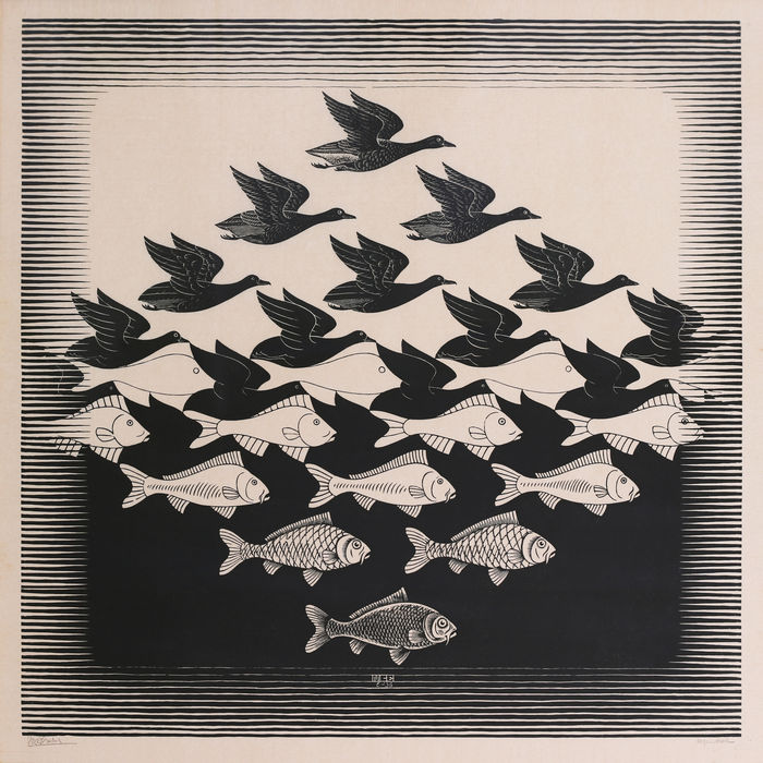 Linoliumabdruck M.C. Escher in Pisa